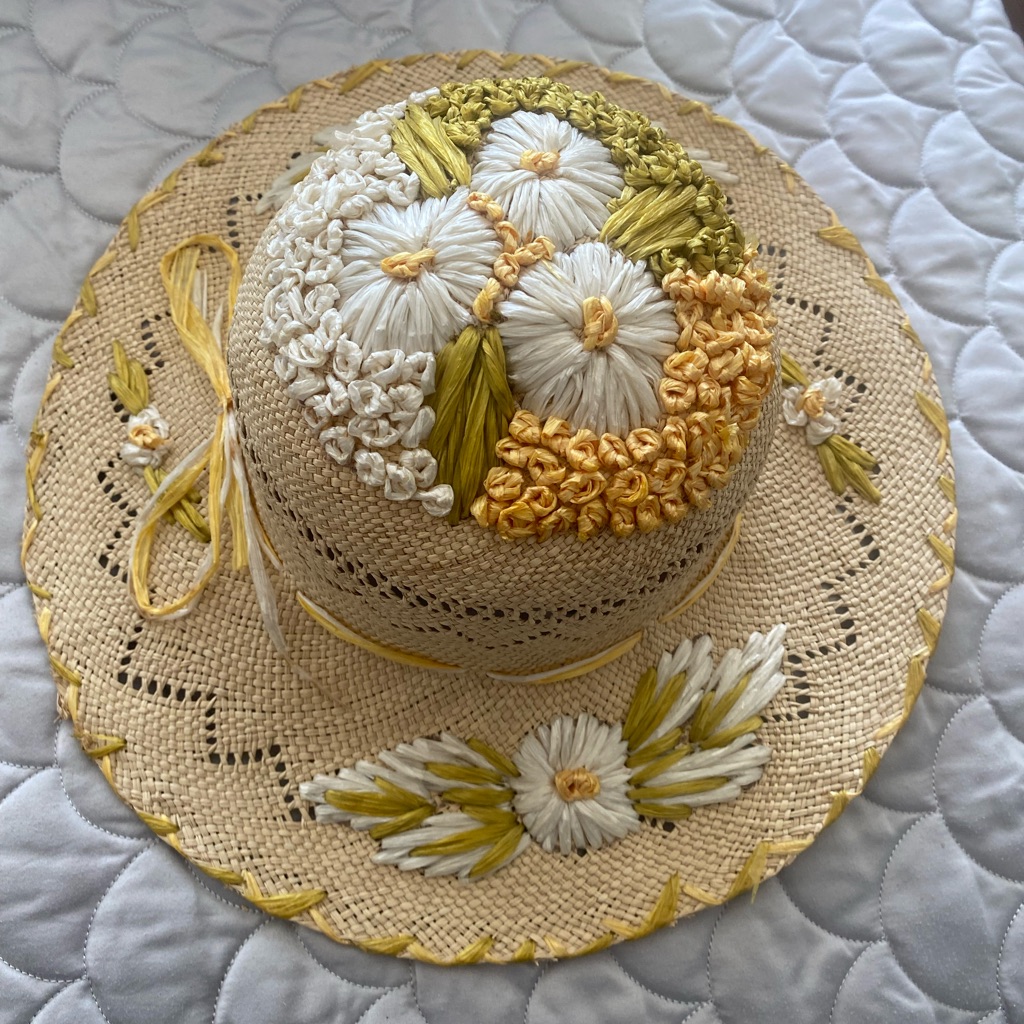 Vintage Floral Embroidered Straw Hat